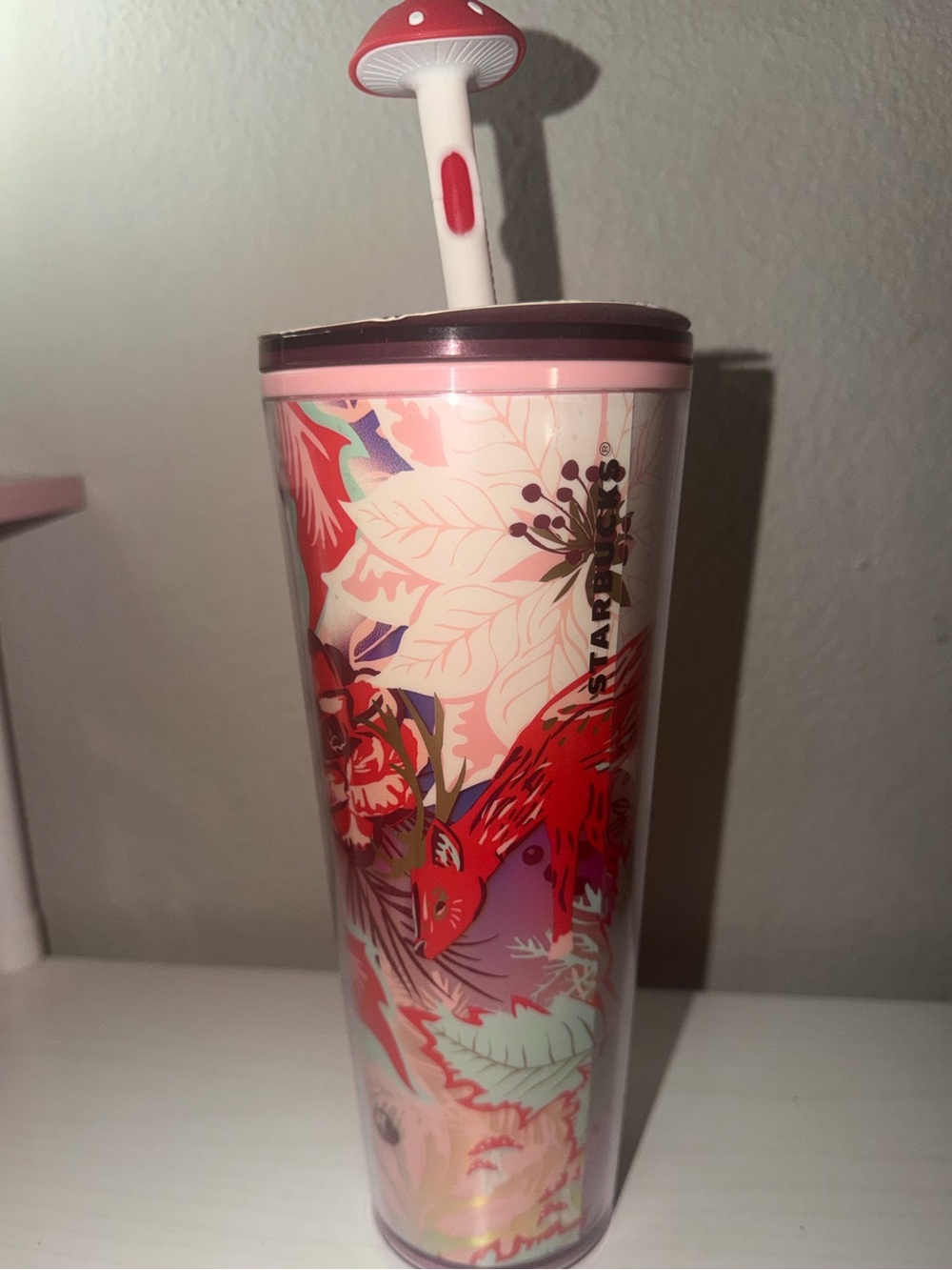 Starbucks Mushroom Fox Tumbler with Mushroom Straw